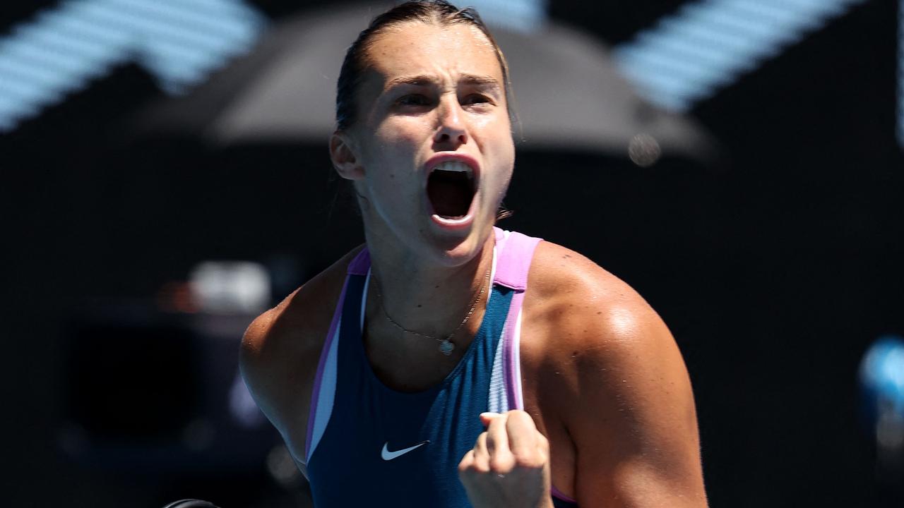 Belarus' Aryna Sabalenka celebrates another winner. Photo by Martin KEEP / AFP.