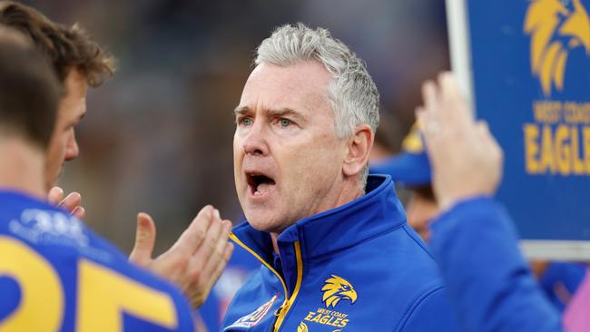 It has been hard to judge West Coast and coach Adam Simpson this year, given their personnel issues. Picture: Getty Images