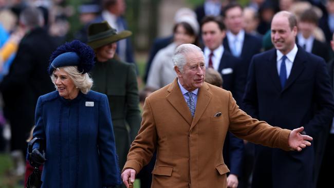 Camilla, Queen Consort and King Charles III attend the Christmas Day service at St Mary Magdalene Church. Picture: Getty Images.