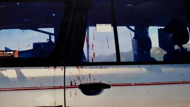 Police evidence photos showing the splatter of blood on Heinze’s 4WD.