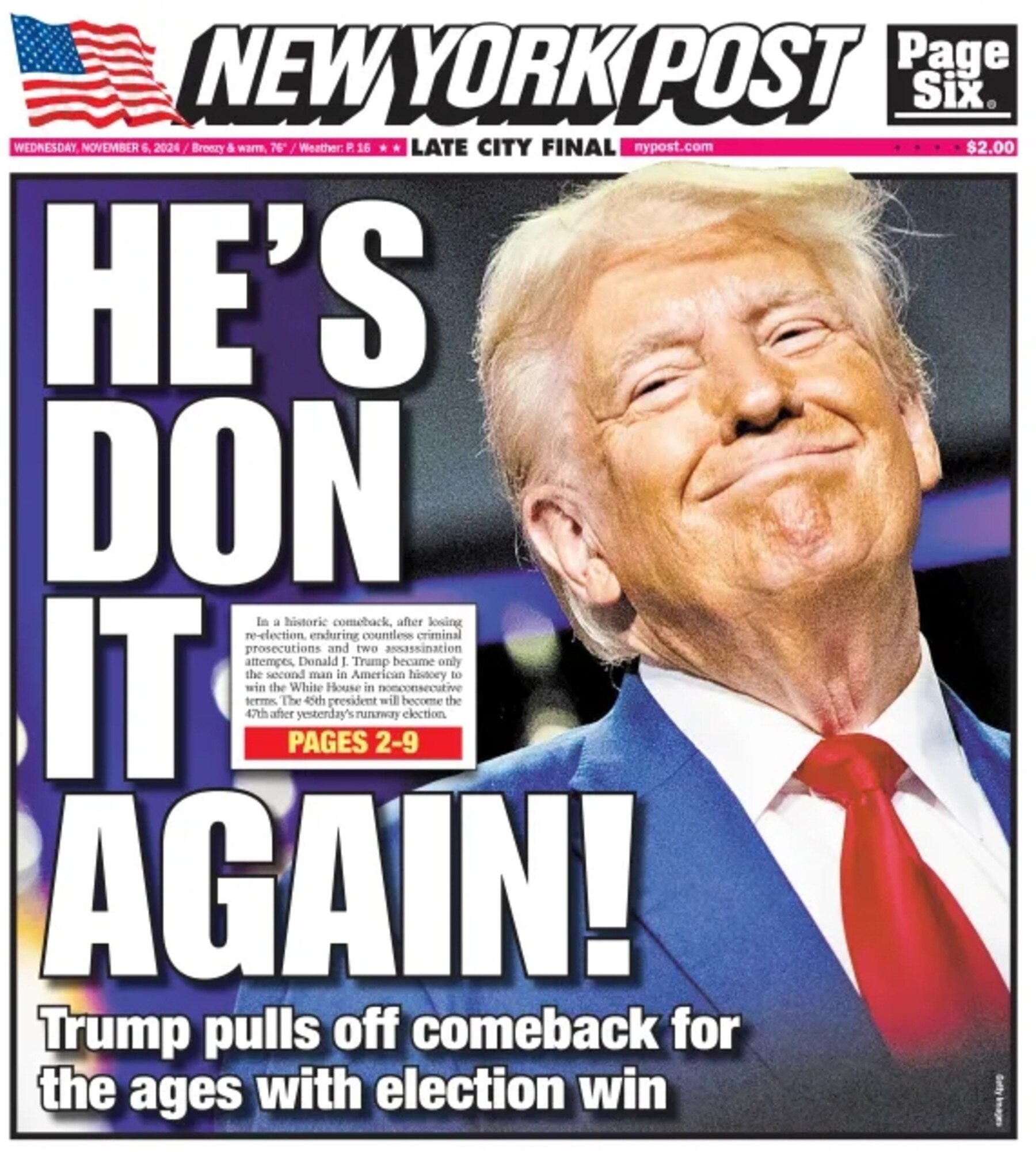 Front page of the New York Post. Picture: Supplied