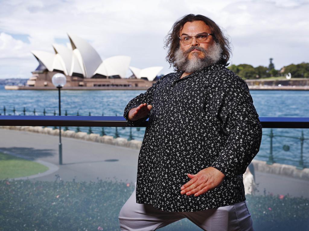 Hollywood actor Jack Black poses in front of Sydney Harbour before the “Kung Fu Panda 4” premiere. Picture: Sam Ruttyn
