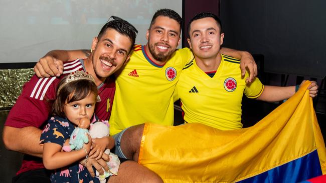 Boisterous Colombian supporters watching their national side take on Argentina in the 2024 Copa America Final at the Lost Arc, Darwin. Picture: Pema Tamang Pakhrin.