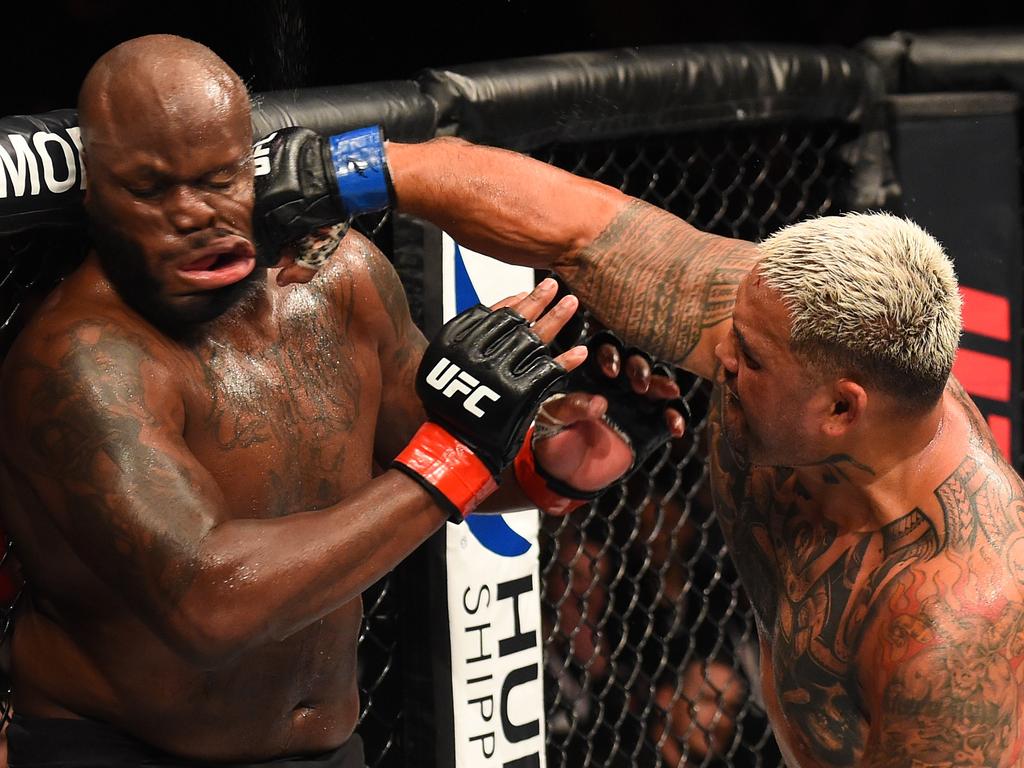 Hunt lands a right hand on Derrick Lewis. Picture: Getty