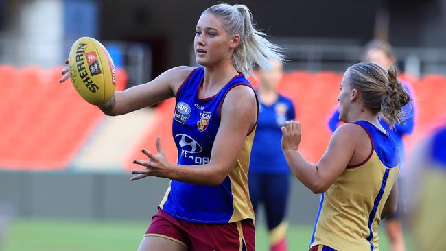 Tayla Harris in action at Brisbane Lions training. Picture: Adam Head