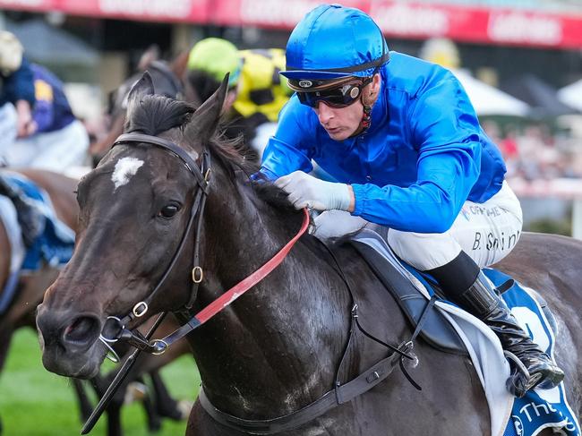 Pericles ridden by Blake Shinn wins the Rexel Electrical Supplies So You Think Stakes at Moonee Valley Racecourse on September 07, 2024 in Moonee Ponds, Australia. (Photo by Scott Barbour/Racing Photos via Getty Images)