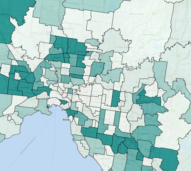 Hot spots of premature death from diabetes, 2009-2018, Population Health Areas.