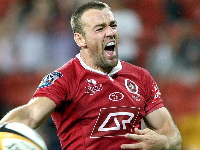 NA: Chris Latham try & celebration , Queensland Reds v Bulls at Suncorp.