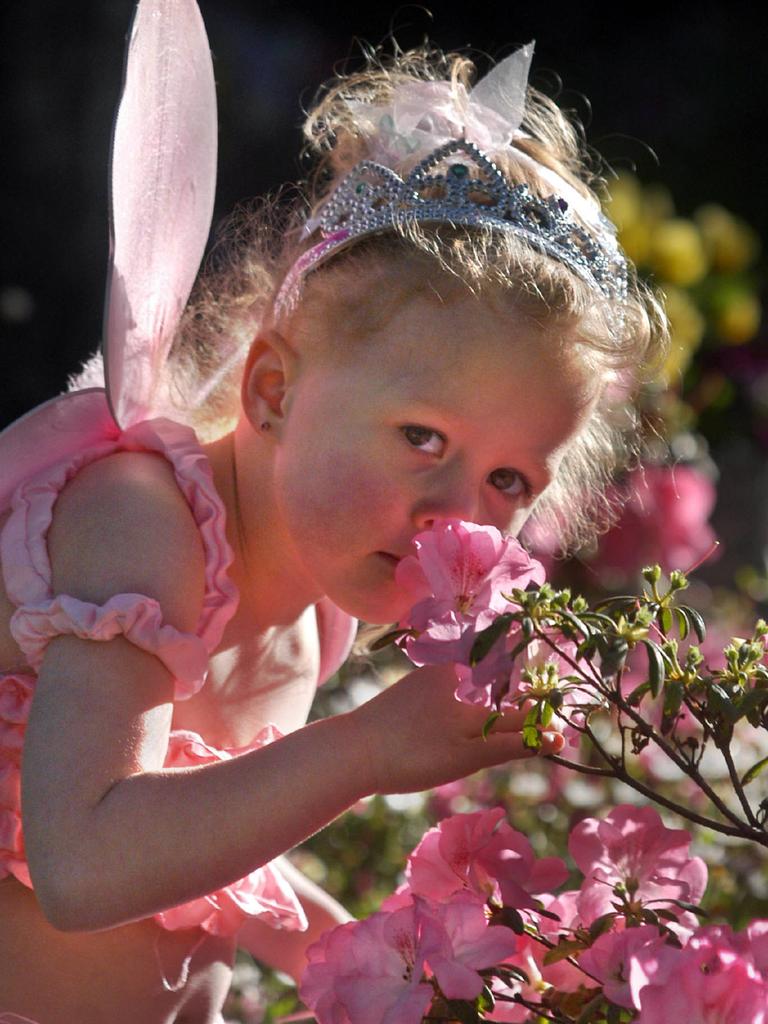 Hodgsonvale's Little Fairy Holly Lowe, 3yrs, visiting the 2005 Champion Garden of Arch and Julie Roggerveen in Toowoomba. The Carnival of Flowers due to get underway and the flowers are in bloom throughout the City. Picture: David Martinelli.