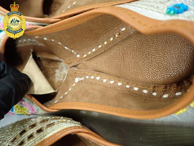 Some of the drugs were smuggled inside the soles of shoes. Picture: Australian Border Force