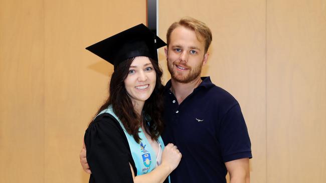 Georgia Knight and Leigh Guilmartin at the CQU Cairns mid-year graduatiion ceremony, held at the Cairns Convention Centre. Picture: Brendan Radke