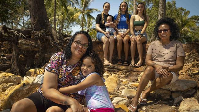 Sian Graham with daughters Takaia, Tanesha, Tsharni and Tia, grandchild Malakai Milpurr and mother Maria Nickels. Picture: Rebecca Parker