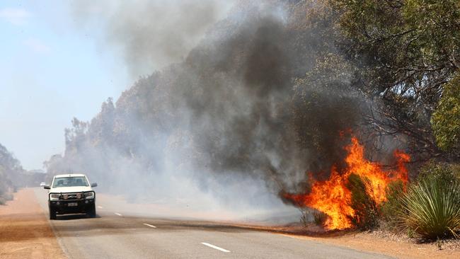 A fire breaks out on the Playford Hwy between Kingscote and Parndana in January. Picture: Tait Schmaal