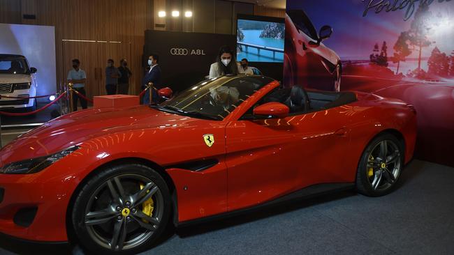 Ferrari's 'Portofino' car on display. Picture: AFP