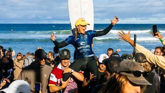 BELLS BEACH, VICTORIA, AUSTRALIA - APRIL 27: Isabella Nichols of Australia after winning the Final at the Rip Curl Pro Bells Beach on April 27, 2025 at Bells Beach, Victoria, Australia. (Photo by Cait Miers/World Surf League)