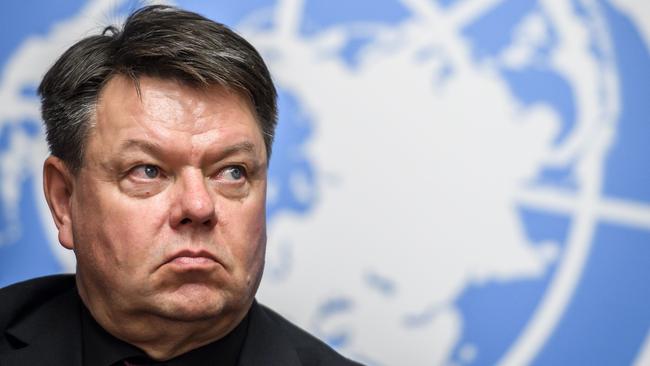 World Meteorological Organization (WMO) Secretary-General Petteri Taalas gives a press conference in Geneva following the latest report of the Intergovernmental Panel for Climate Change (IPCC). Photo: AFP