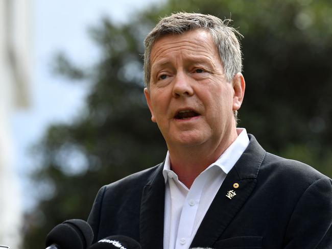 Australian Olympic Committee chief executive Matt Carroll speaks at a press conference at Circular Quay in Sydney on March 25, 2020, the morning after the historic decision to postpone the 2020 Tokyo Olympic Games. (Photo by SAEED KHAN / AFP) / -- IMAGE RESTRICTED TO EDITORIAL USE - STRICTLY NO COMMERCIAL USE --