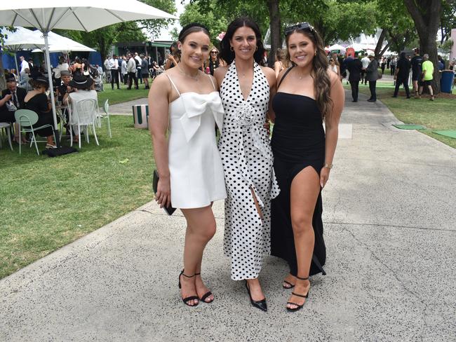 Guests in striking racewear at Penfolds Derby Day at the Flemington Racecourse on Saturday, November 02, 2024: