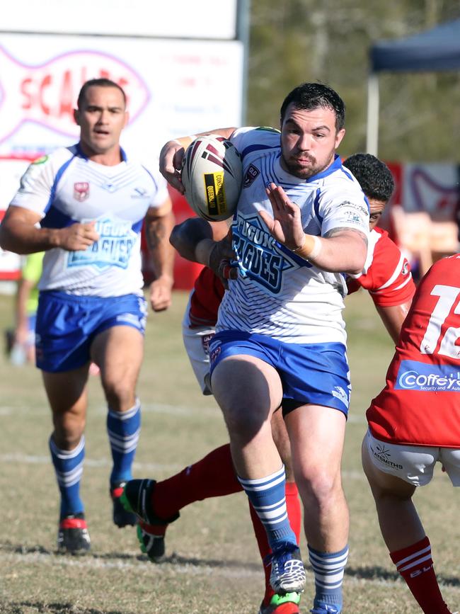 Action pics of Round 16 Rugby League Gold Coast match between Currumbin and Tugun (blue) at Galleon Way (Currumbin Eagles RLFC). Photo of Nick Harrold. Picture: Richard Gosling