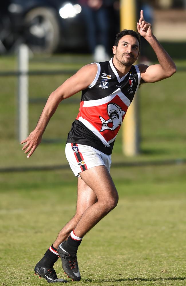 Trent Dennis-Lane booting goals for Bonbeach.