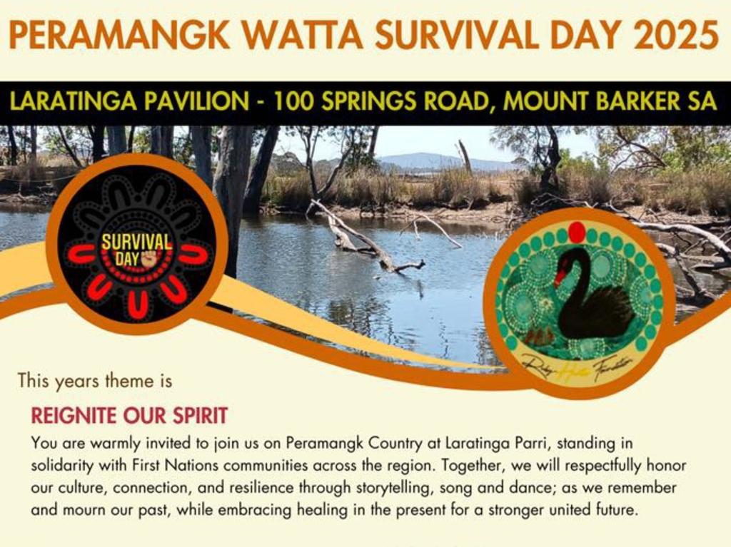 A flyer for the Peramangk Watta Survival Day event. Picture: Supplied