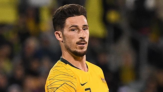 Mathew Leckie of Australia in action during the FIFA World Cup Asian Qualifiers match between the Australian Socceroos and Nepal at GIO Stadium in Canberra, Thursday, October 10, 2019. (AAP Image/James Gourley) NO ARCHIVING, EDITORIAL USE ONLY.