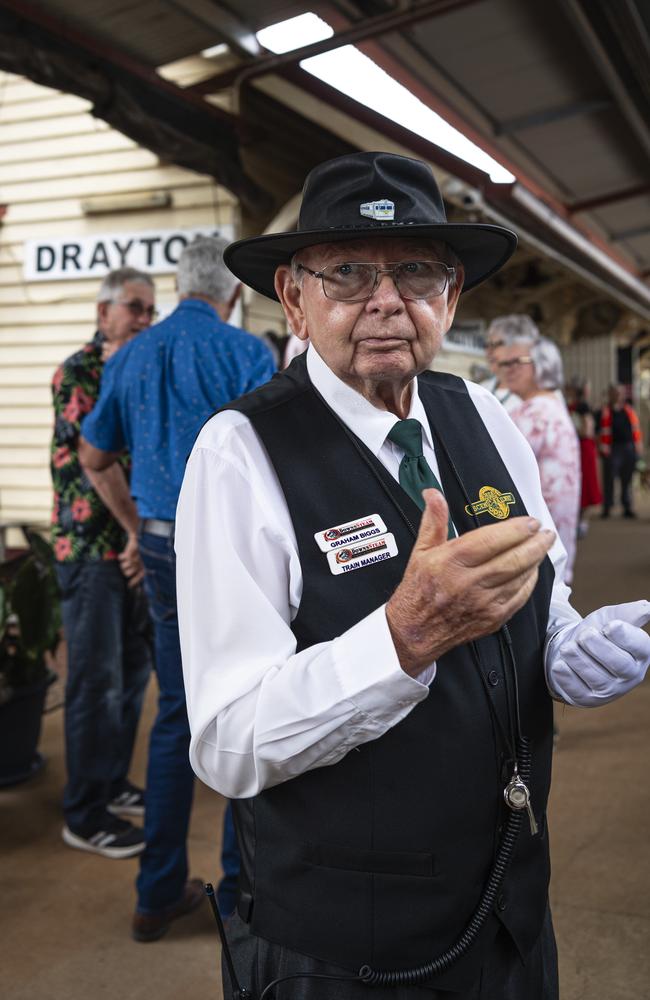 DownsSteam train manager Graham Biggs as DownsSteam host an Elvis show and railmotor trip to Pittsworth, Saturday, January 11, 2025. Picture: Kevin Farmer