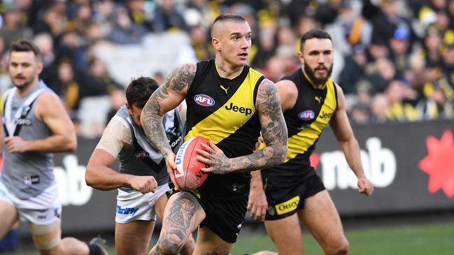 Dustin Martin goes on the attack. Picture: AAP