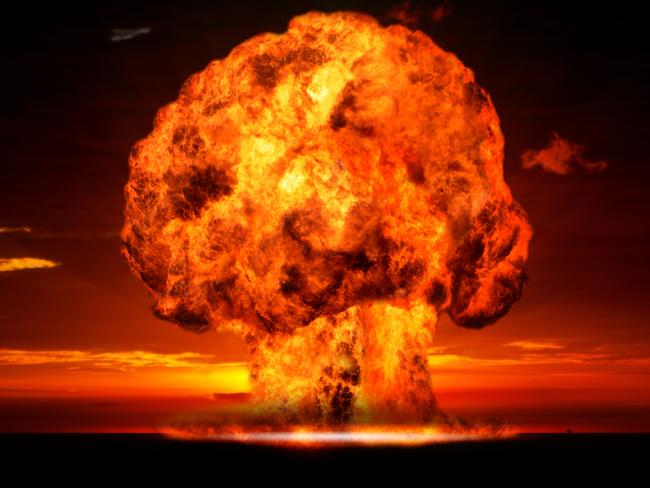 Nuclear explosion in an outdoor setting. Symbol of environmental protection and the dangers of nuclear energy