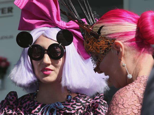 Fashions on the field entrants on Melbourne Cup Day at Flemington Racecourse, Tuesday, Nov 3, 2015. Picture: AAP Image/David Crosling