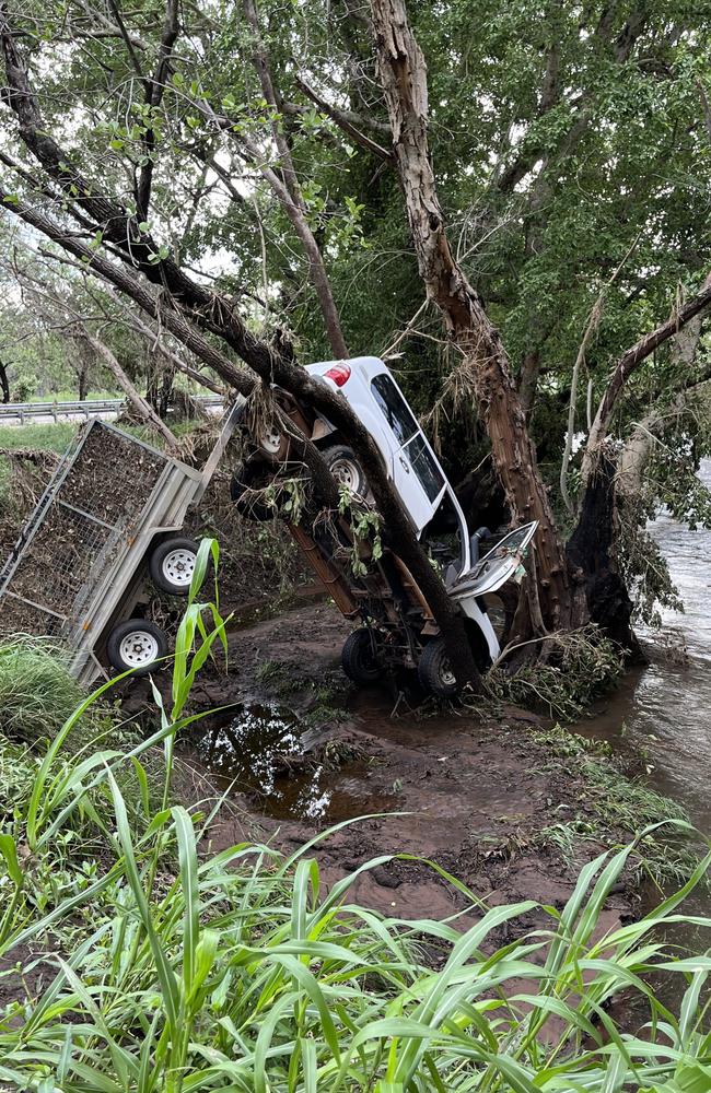 A 74-year-old woman was rescued from floodwaters after her car was washed off a road during flooding at Timber Creek. Picture: Supplied