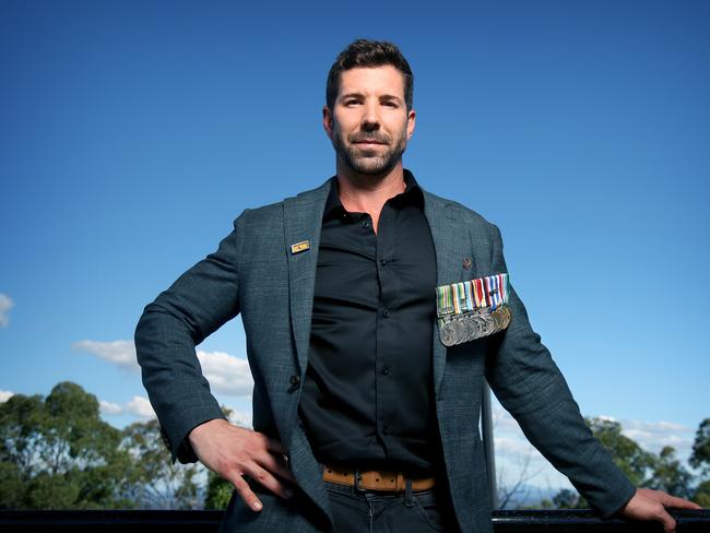 Heston Russell, Retired Special Forces Officer and Founder of Voice Of A Veteran, after the Prime MinisterÃs press conference, Mt Coot-Tha, on Monday April 19th 2021 - Photo Steve Pohlner