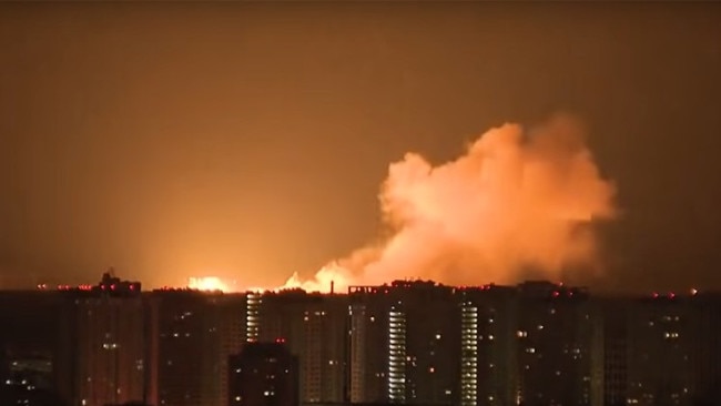 Smoke from an explosion pours out over Kyiv.