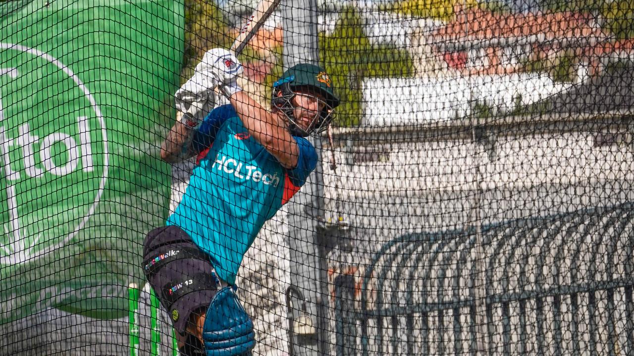 Matthew Wade in the nets in Hobart ahead of the T20 International against the West Indies. Picture: Tama Stockley/Cricket Australia