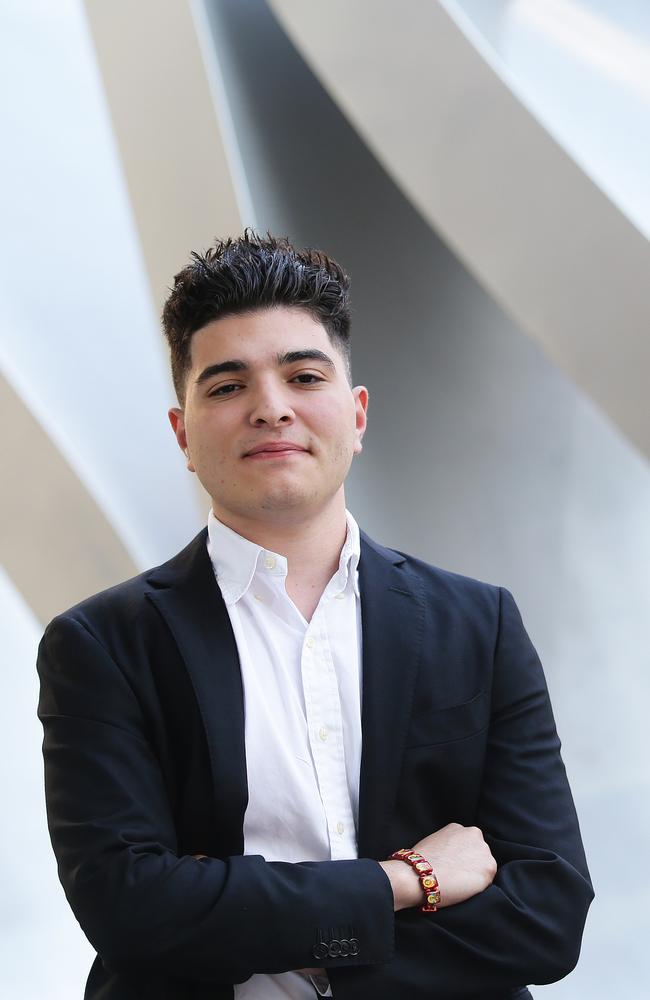 UQ student Drew Pavlou outside the Brisbane Magistrates Court in November last year. Picture: AAP Image/Claudia Baxter