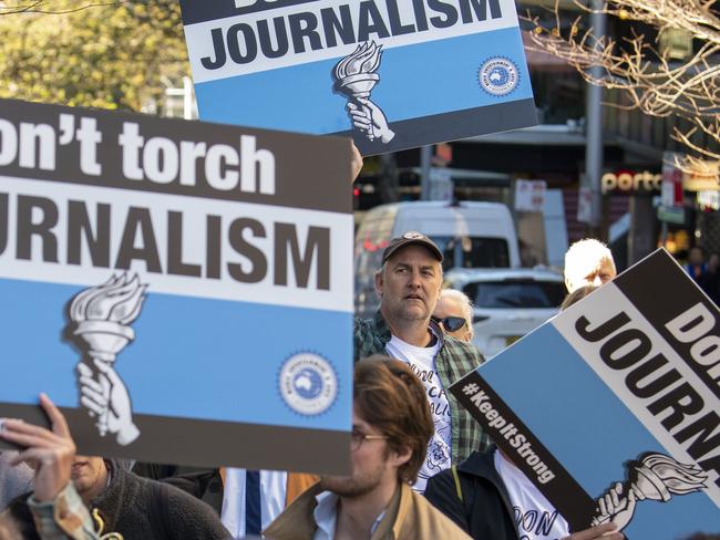 SYDNEY, AUSTRALIA - NewsWire Photos - JULY 26, 2024:  Nine Staff walk off the job at head office in North Sydney on strike concerning pay and redundancies.Picture: NewsWire / Simon Bullard.