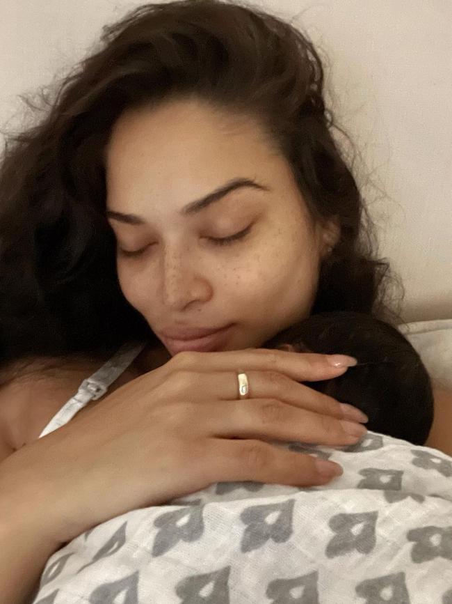 Australian model Shanina Shaik and her partner Mathew welcomed their new baby boy, Zai Adesuyan, last week. Picture: Supplied