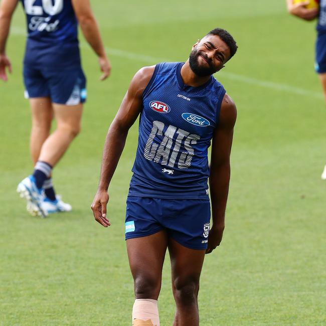 Esava Ratugolea at Geelong Cats training. Picture: Alison Wynd