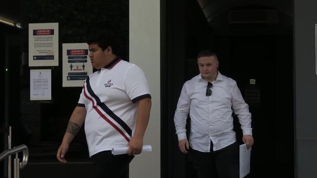 Jonah Junior Garry Matai, 18, of Wyong, and Zak Adame Merrell-Rose, 20, of Blue Haven leaving court after pleading guilty to affray at Tuggerah Super Centre. Picture: Richard Noone