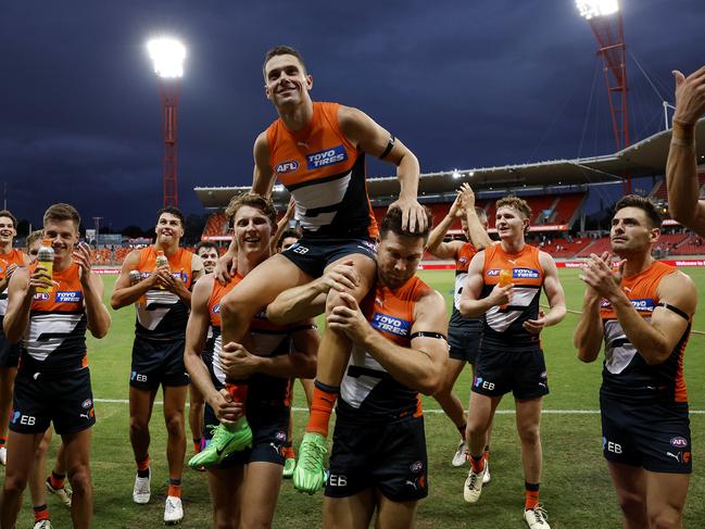 The Giants ran away with the game late to celebrate Josh Kelly’s 200th game in style. Picture: Phil Hillyard