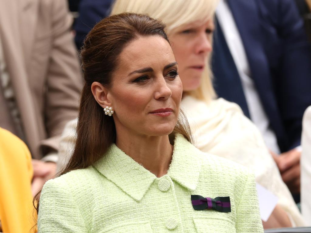 She wore the same flower-shaped pearl earrings at Prince Louis’s christening. Picture: Getty Images