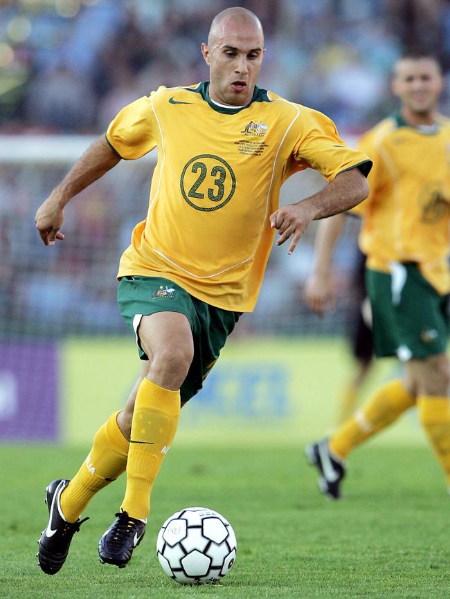 Mark Bresciano in action in the Socceroos’ World Cup qualifier in Montevideo in November 2005.