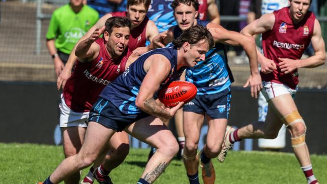 Action from last season’s Adelaide Footy League division one grand final between Glenunga and Prince Alfred OC. Picture: Russell Millard Photography