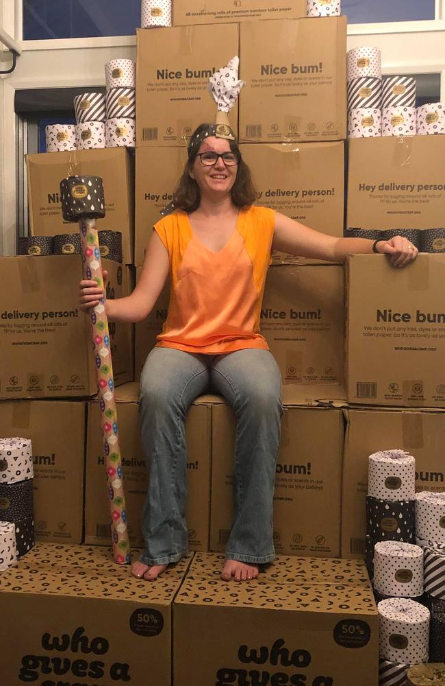 Haidee Janetzki (pictured) has earned the unlikely title of ‘Toilet Paper Queen’ following an ordering error. Picture: Facebook/Haidee Janetzki