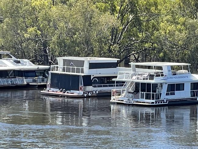 Mildura Houseboats moored due to Murray River flooding. Taken on December 1, 2022.