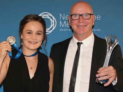 Tennis player Ashleigh Barty with tennis coach Craig Tyzzer at the 2017 John Newcombe Medal