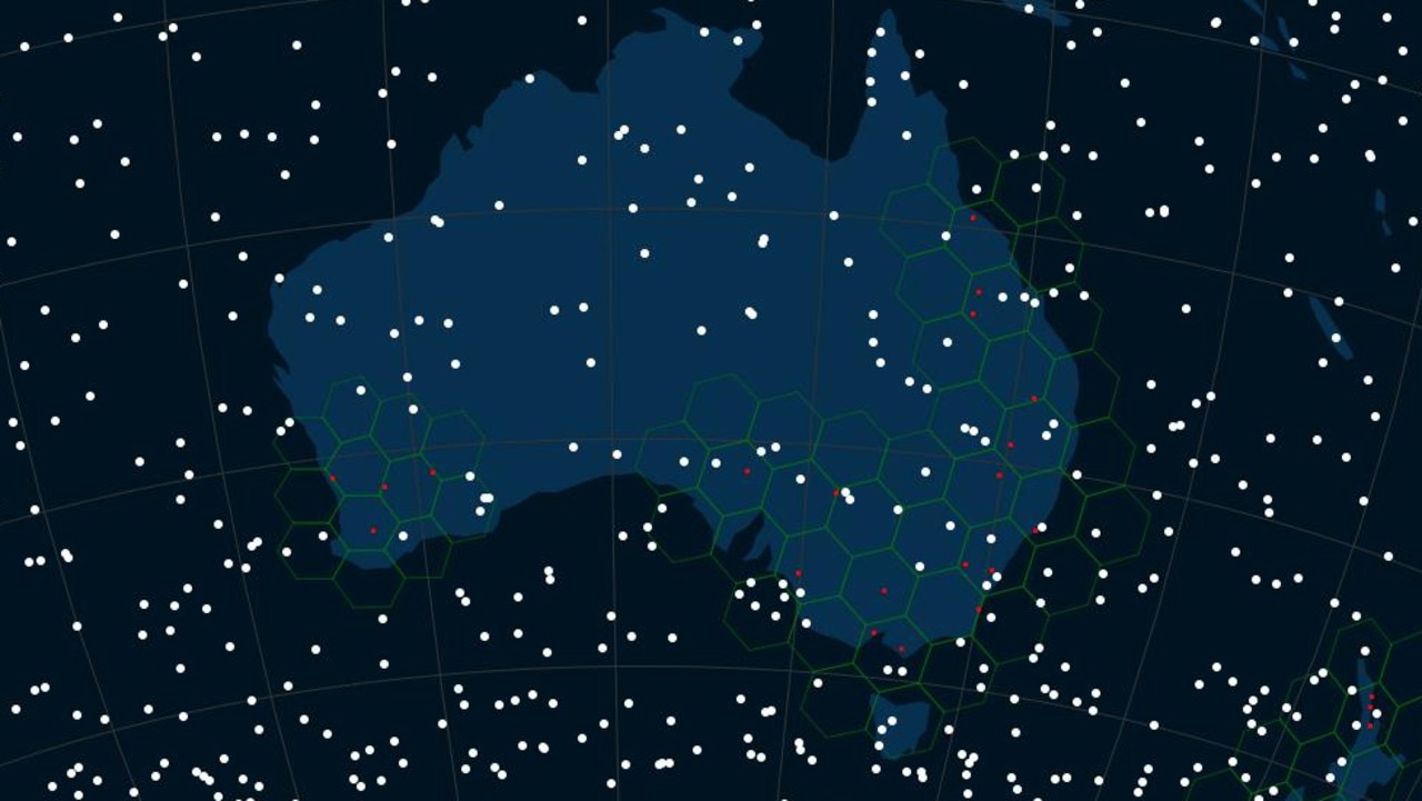 A map showing the location of Starlink satellites in orbit around the Earth.