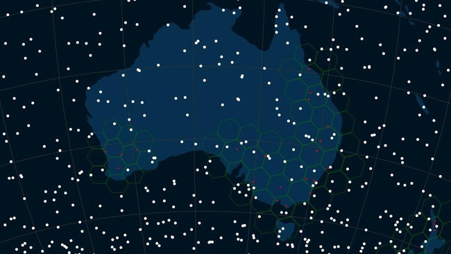 A map showing the location of Starlink satellites in orbit around the Earth.