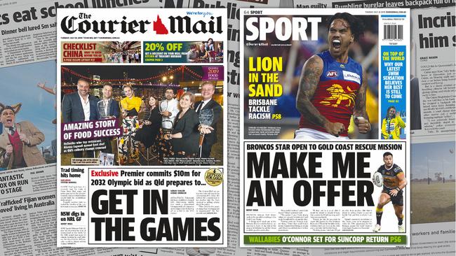 The front and back pages of The Courier-Mail on July 23, 2019.