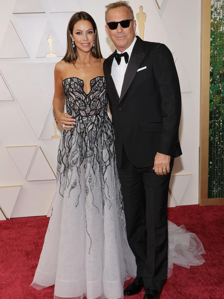 Christine Baumgartner and Kevin Costner attend the 94th Annual Academy Awards at Hollywood and Highland on March 27, 2022. Picture: Mike Coppola/Getty Images